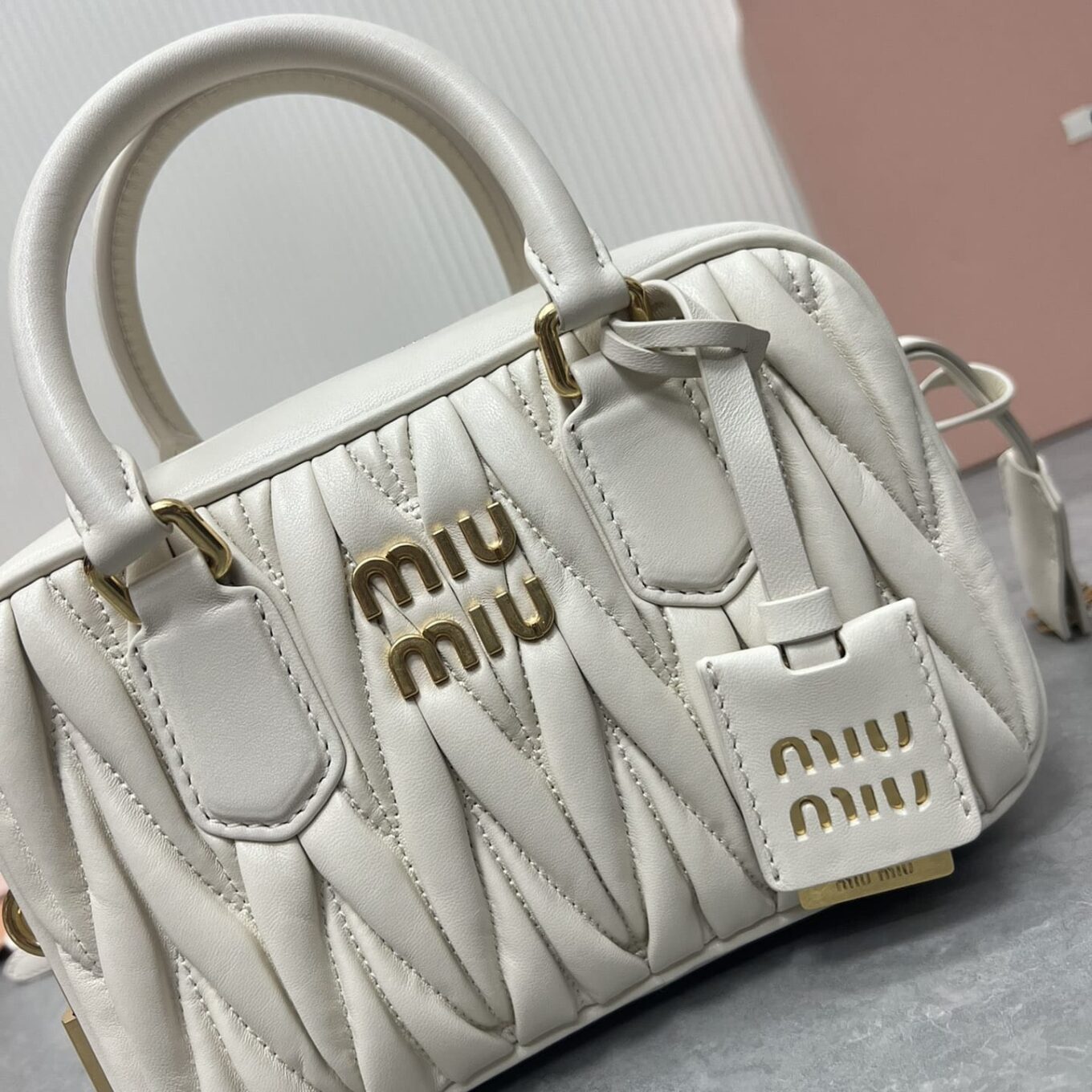WhatsApp Image 2025-09-20 at 9.32.22 PM Miu Miu Arcadie Matlasse Nappa White Bowling Bag (With Box)