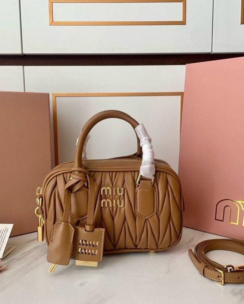 WhatsApp Image 2025-09-20 at 9.42.15 PM Miu Miu Arcadie Matlasse Nappa Brown Bowling Bag (With Box)