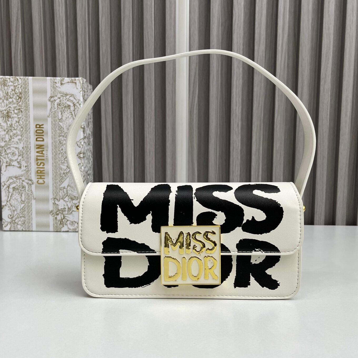 WhatsApp Image 2025-09-26 at 4.33.13 PM (1) Miss Dior White Flap Shoulder Bag (With Box)