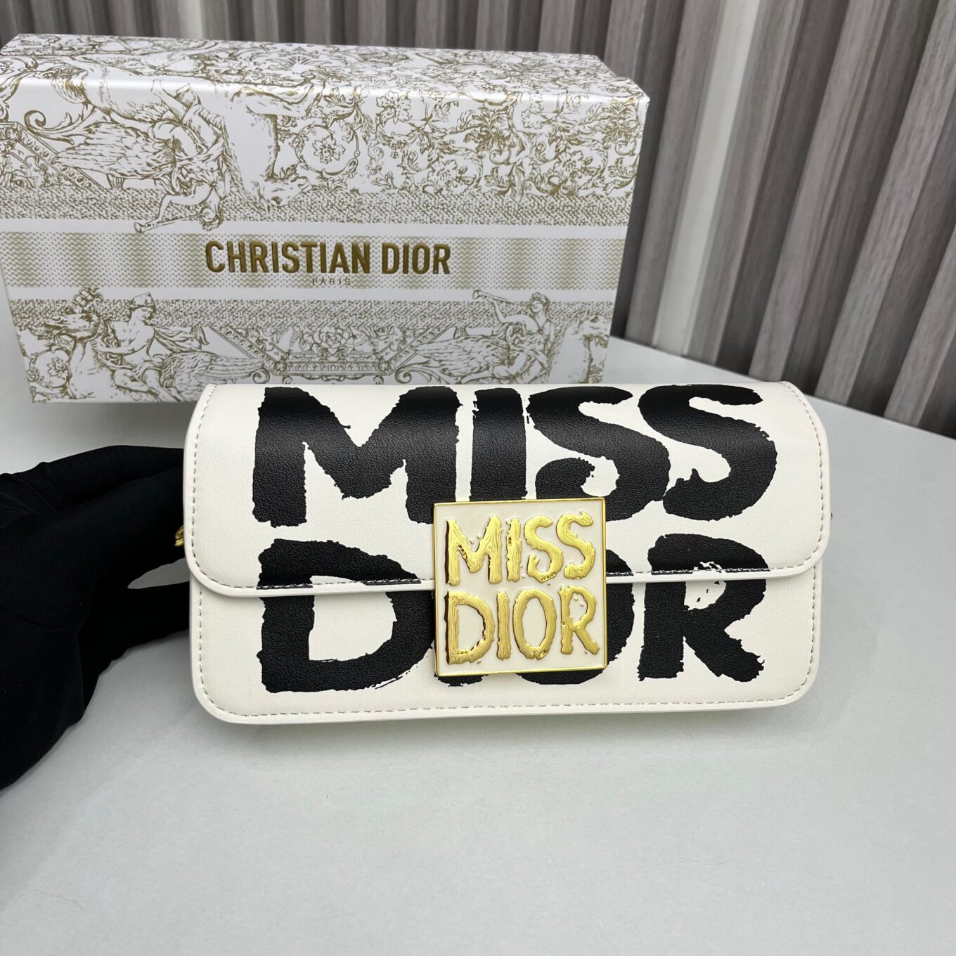 Miss Dior White Flap Shoulder Bag (With Box)