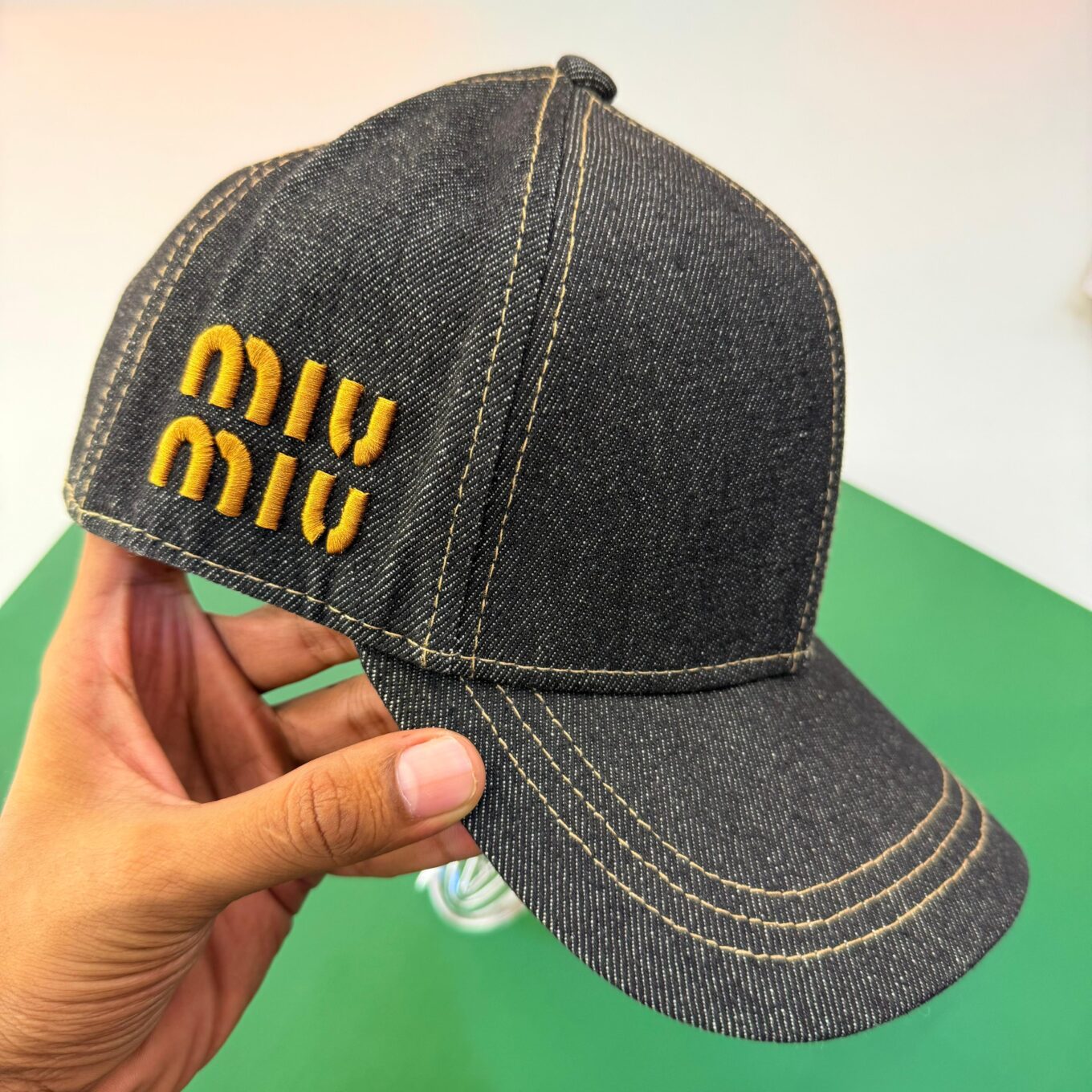Miu Miu Black Denim Baseball Cap