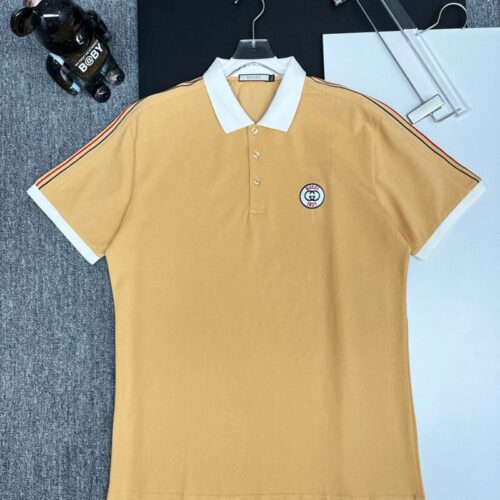 Gucci Khaki Polo Tshirt with White Collar