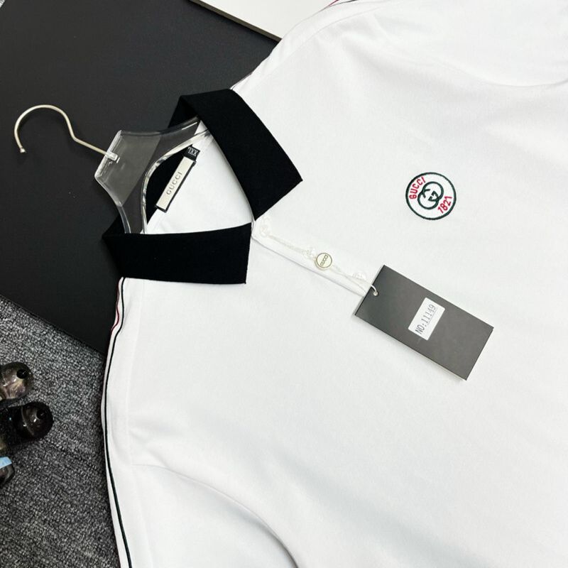 Gucci White Polo Tshirt with Black Collar