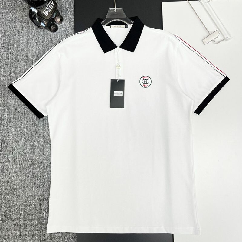 Gucci White Polo Tshirt with Black Collar