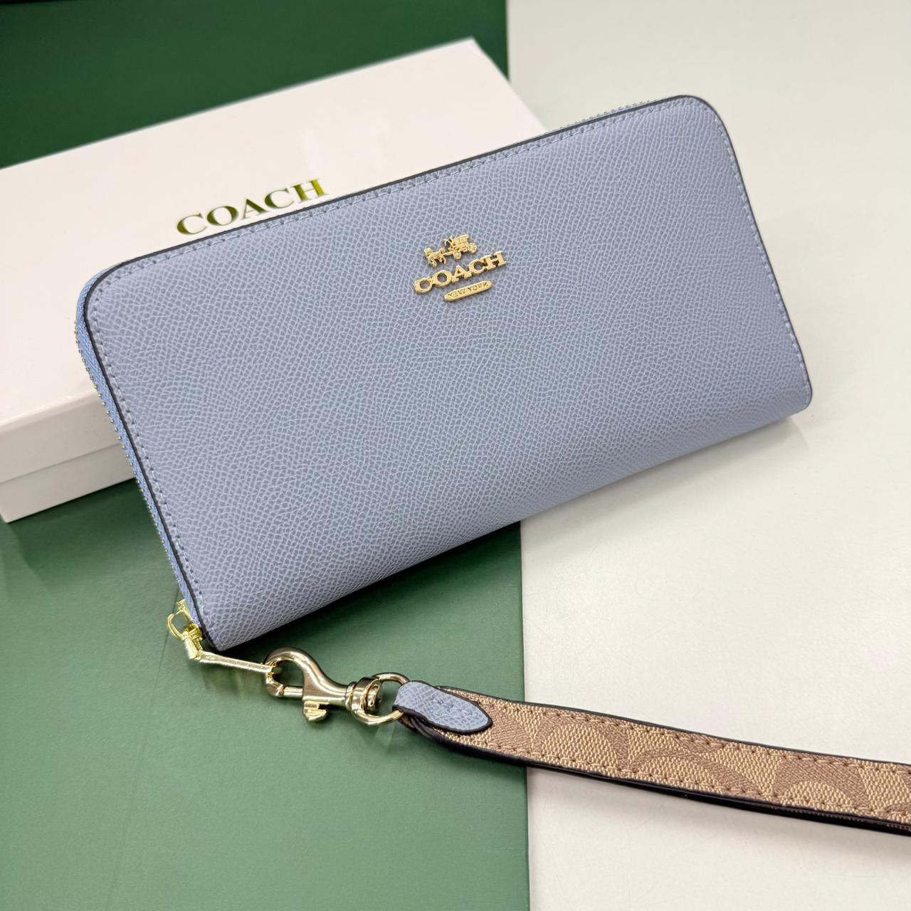 Coach Accordion Blue Zipper Wallet