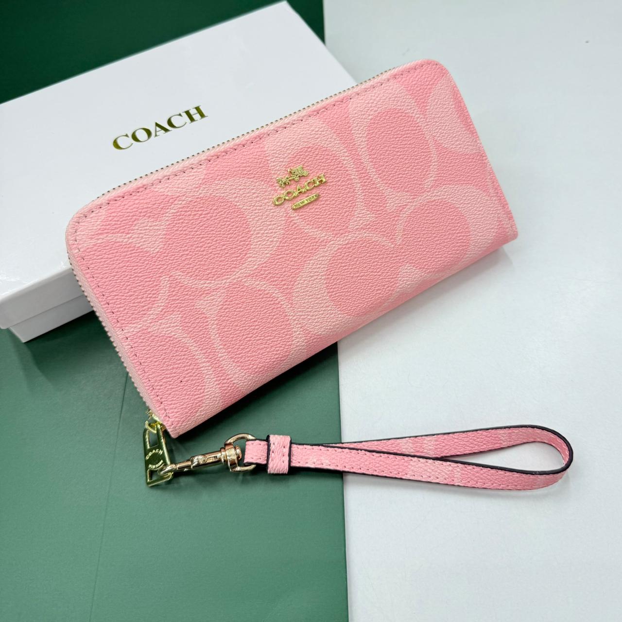 Coach Accordion Pink Signature Zipper Wallet
