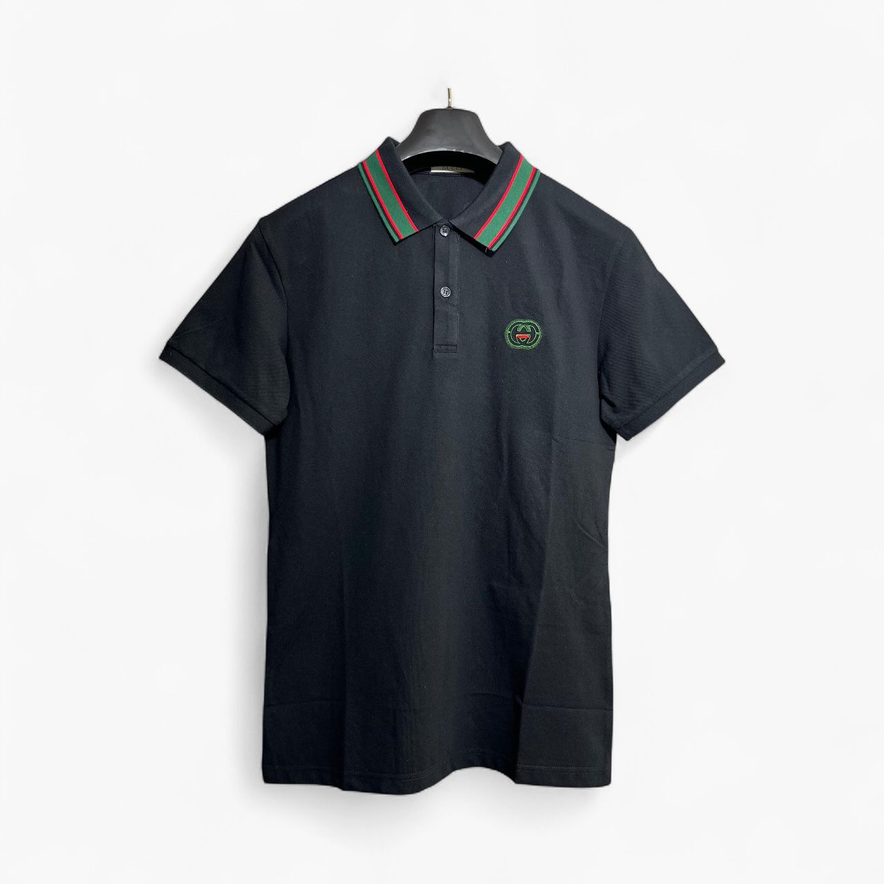 Gucci GG Strip Collar Black Polo Tshirt