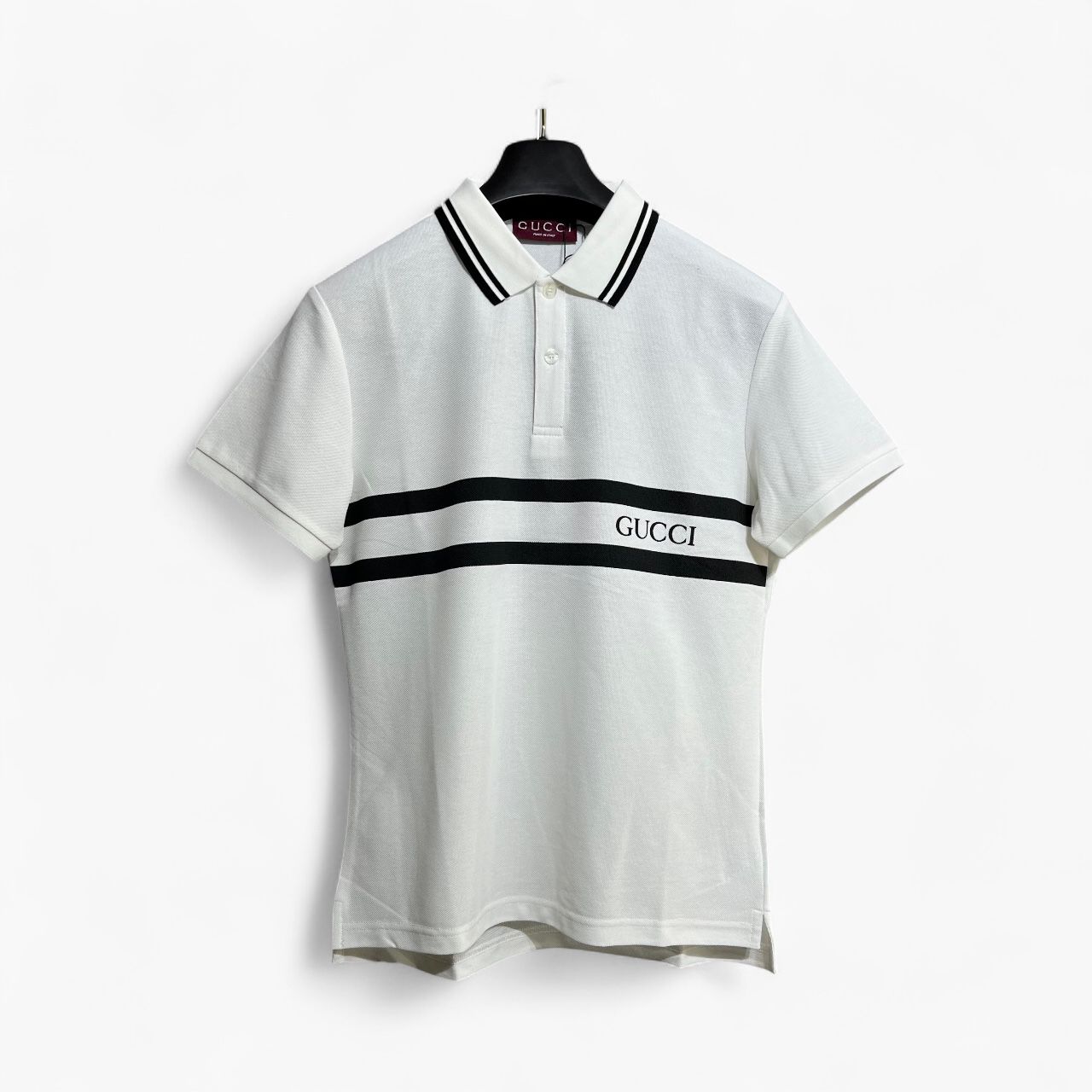 Gucci White Strip Polo Tshirt