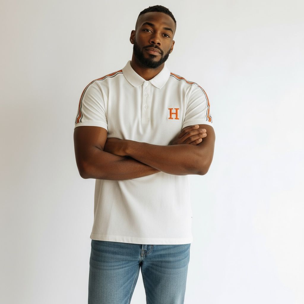Hermes White Polo With Stripped Shoulder Tshirt