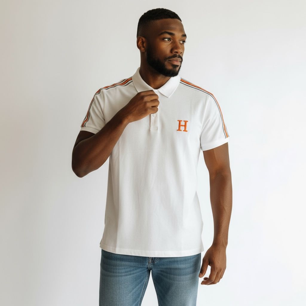 Hermes White Polo With Stripped Shoulder Tshirt