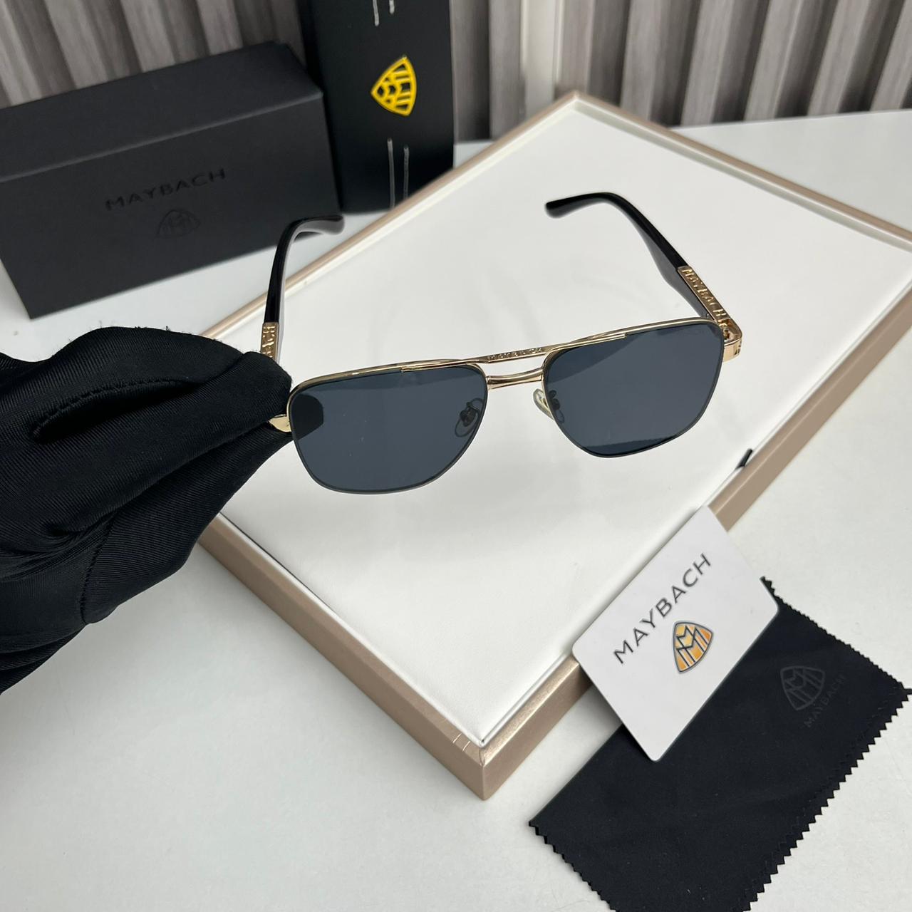 Maybach Square Aviator Gold Black Sunglasses