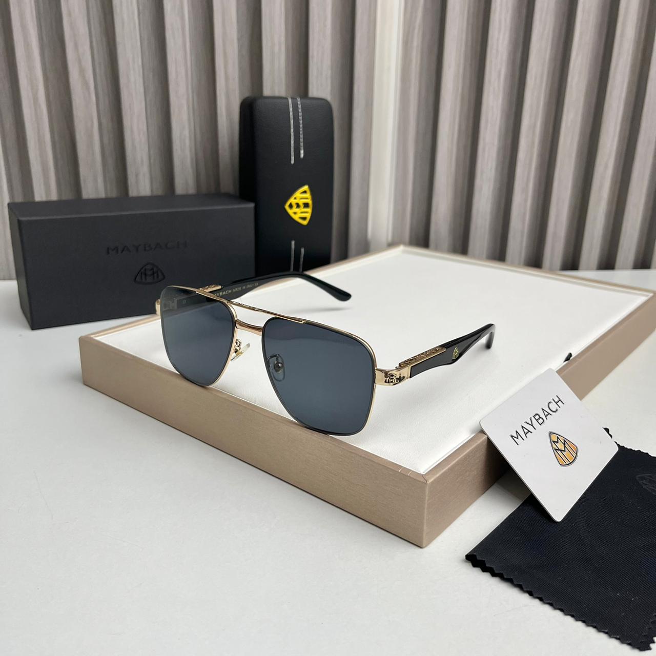 Maybach Square Aviator Gold Black Sunglasses