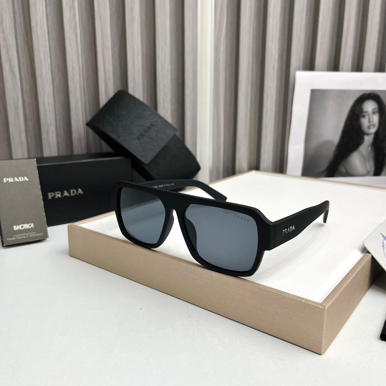 Prada Square Havana Black Matte Sunglass For Men