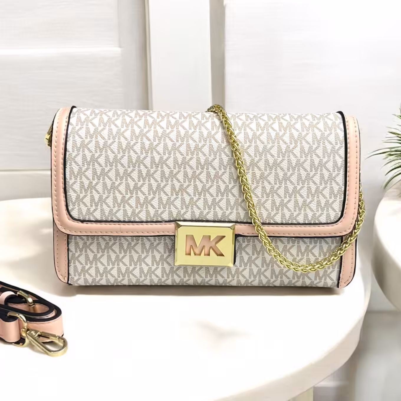 Michael Kors Sonia Beige Pink Sling Bag (With Box)