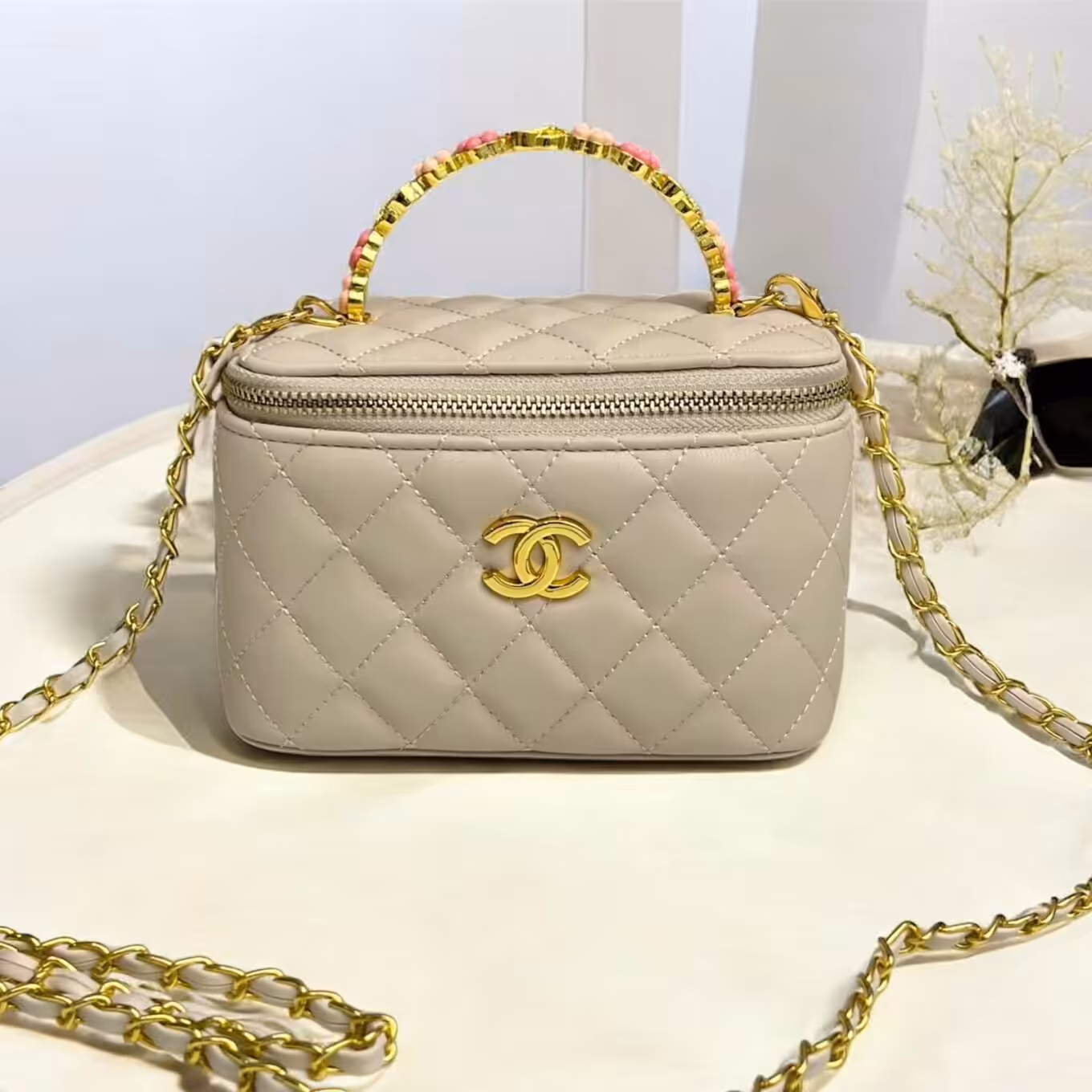 WhatsApp Image 2025-10-30 at 2.11.04 AM Chanel Beige Color Vanity Case Sling Bag (With Box)