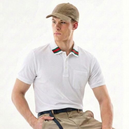 Gucci White Polo Tshirt With Web Stripe Collar