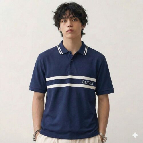 Gucci Navy Blue Strip Polo Tshirt