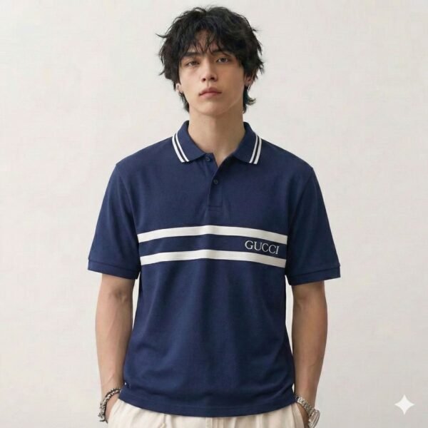 Gucci Navy Blue Strip Polo Tshirt