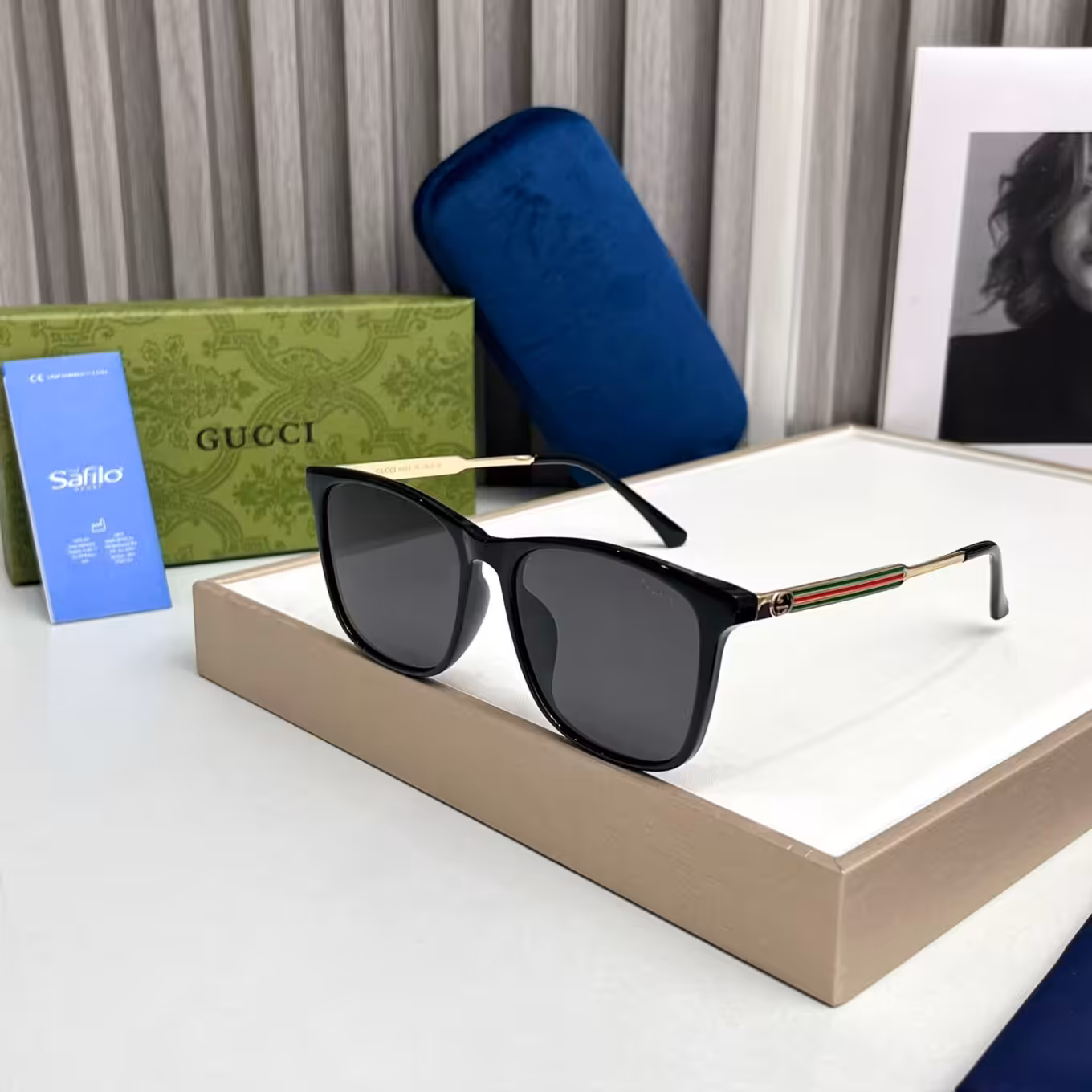 Gucci Wayfarer Black Glossy Mens Sunglass