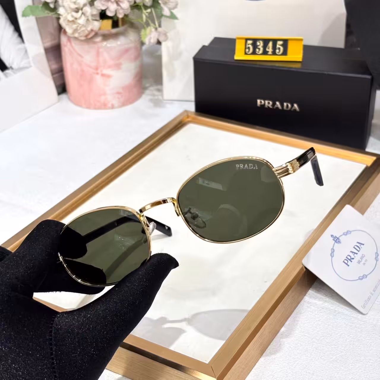 Prada Round Green Tint Unisex Sunglass