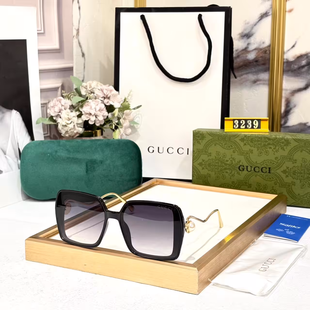 Gucci Pearl Square Oversized Women’s Sunglass