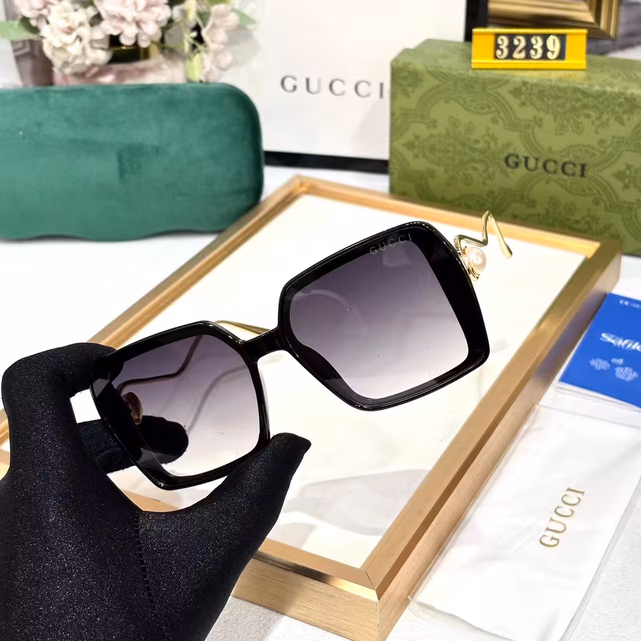Gucci Pearl Square Oversized Women’s Sunglass