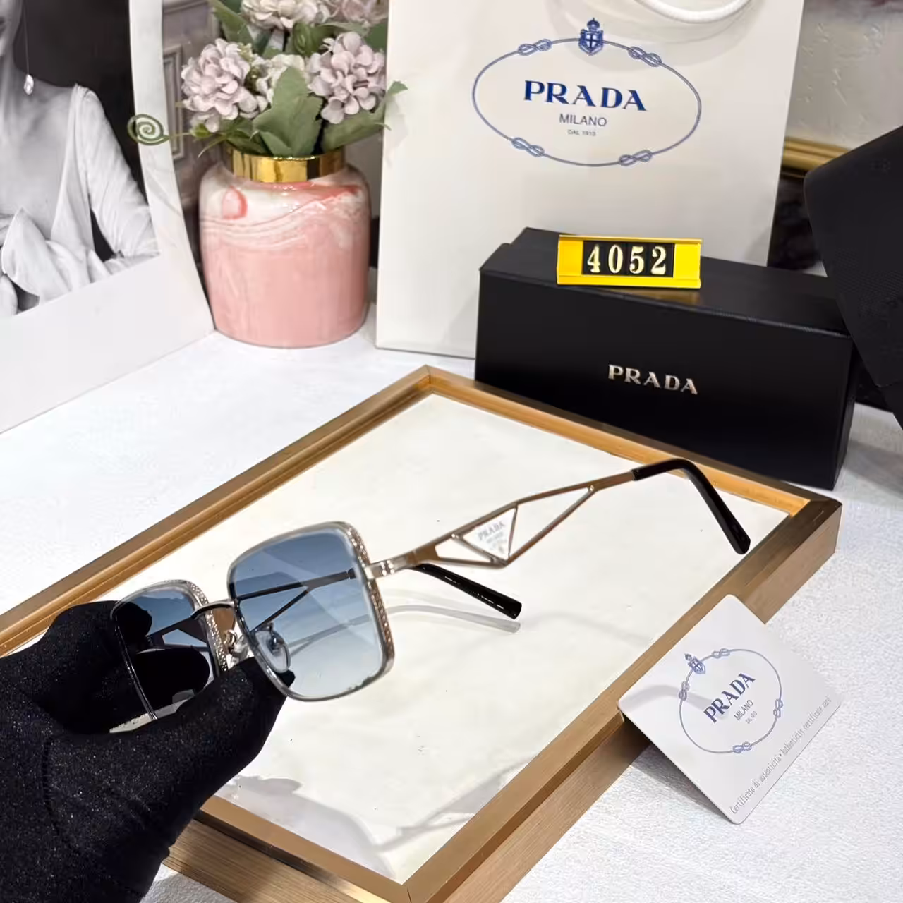 Prada Square Frame Sky Tint Unisex Sunglass