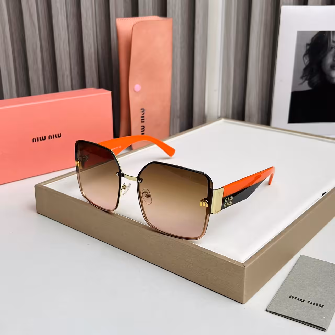 Miu Miu Oversized Square Gradient Orange & Brown Sunglass