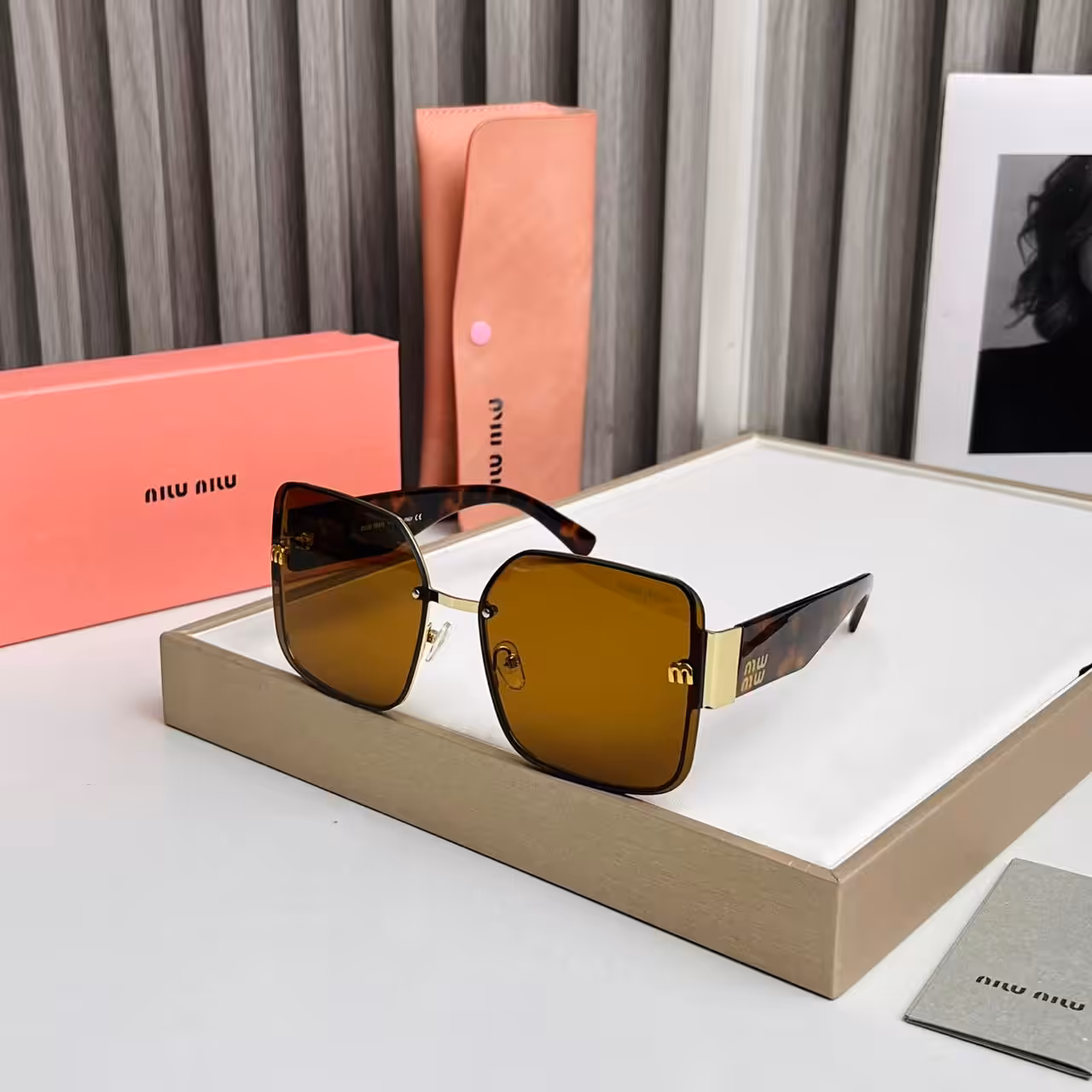 Miu Miu Oversized Square Sunglasses Tortoiseshell Brown & Gold Edition