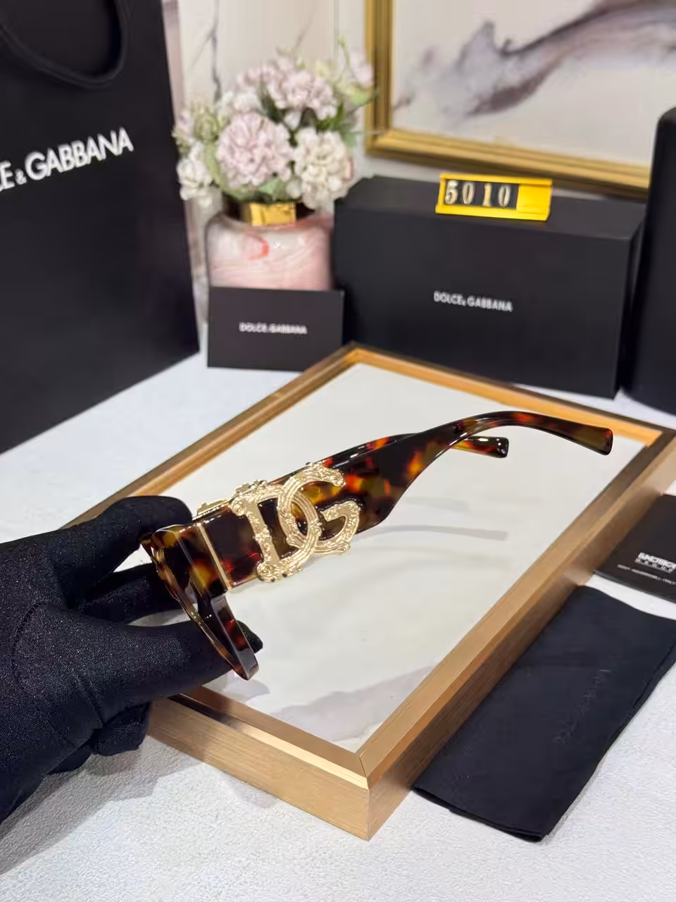 Dolce & Gabbana Cat-Eye Sunglasses Tortoiseshell Brown Frame with Gold DG Logo
