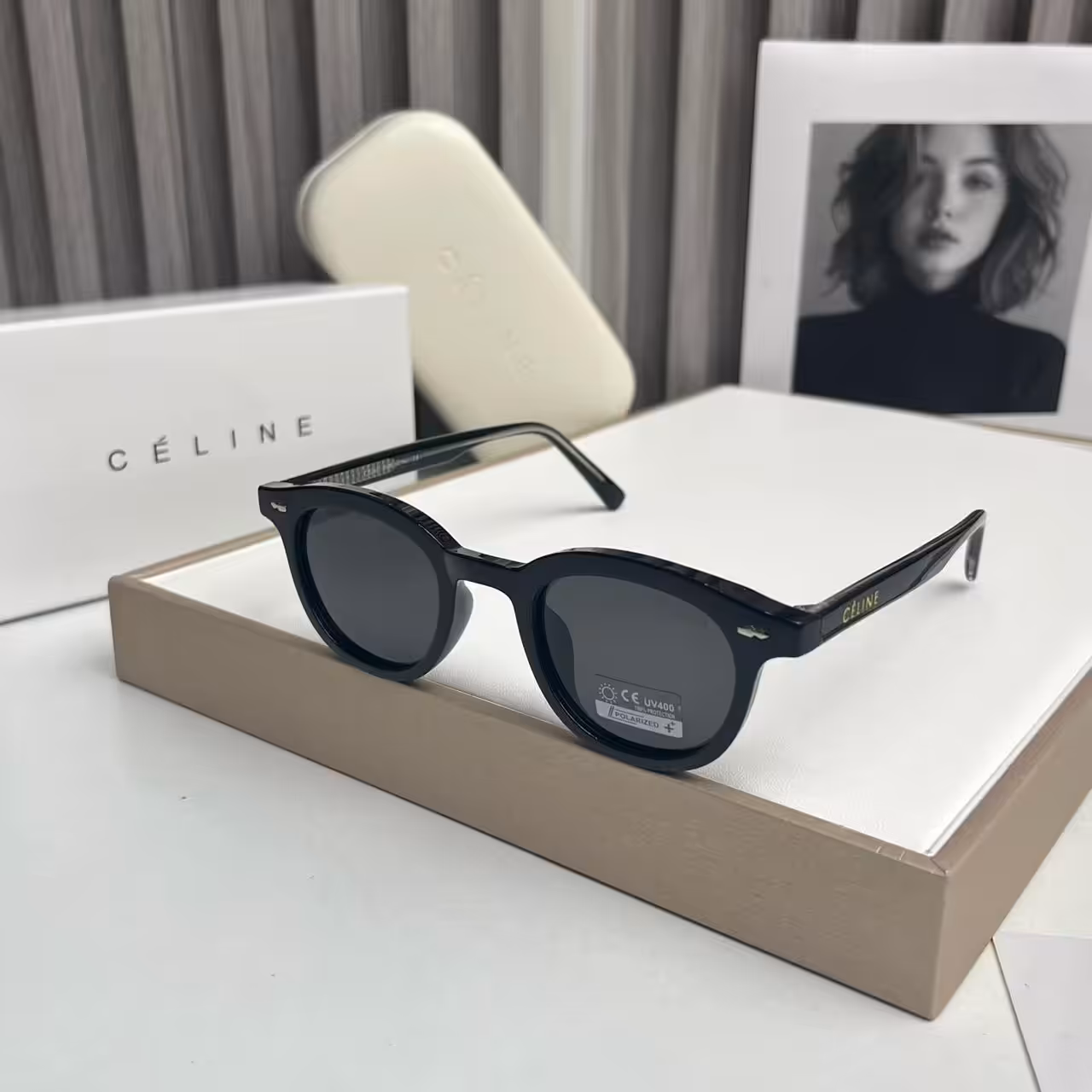 Celine Black Round Classic Polarized Sunglasses