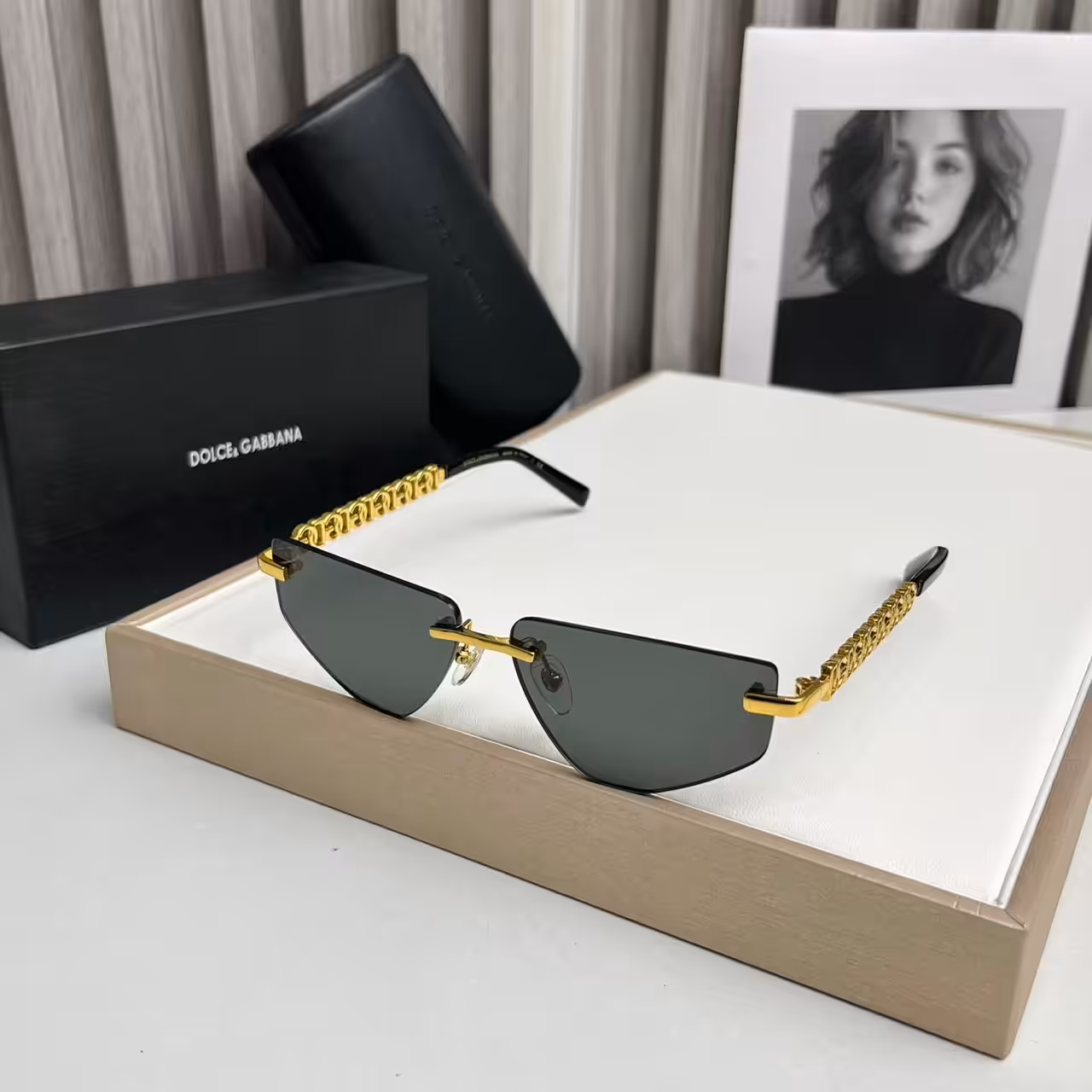 Dolce & Gabbana Premium Gold Chain Rimless Sunglasses
