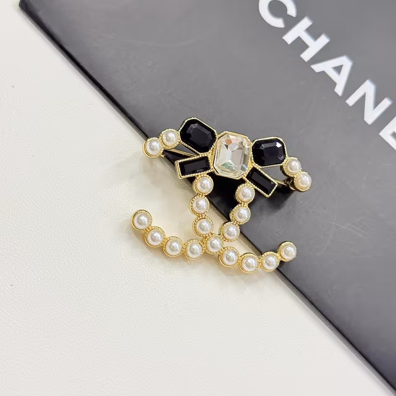 Chanel Crystal Pearl CC Brooch