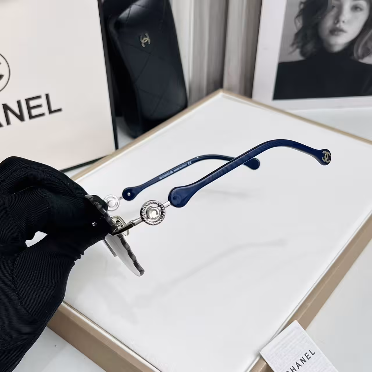 Chanel Grey Gradient Scalloped Rimless Sunglasses
