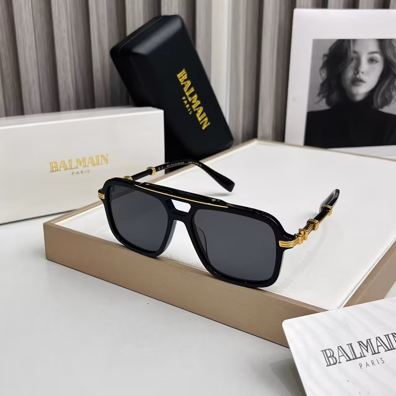 Balmain Black Gold Aviator Sunglasses
