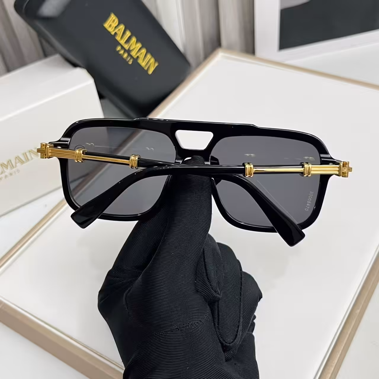 Balmain Black Gold Aviator Sunglasses