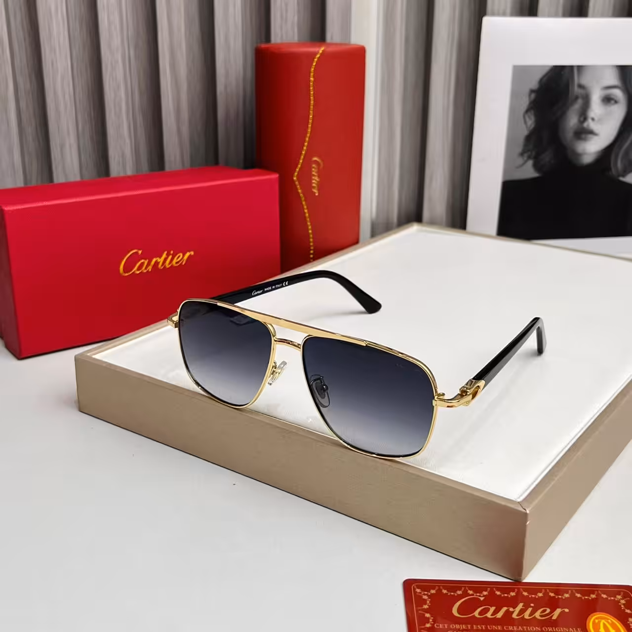 Cartier Gold Grey Gradient Aviator Sunglasses