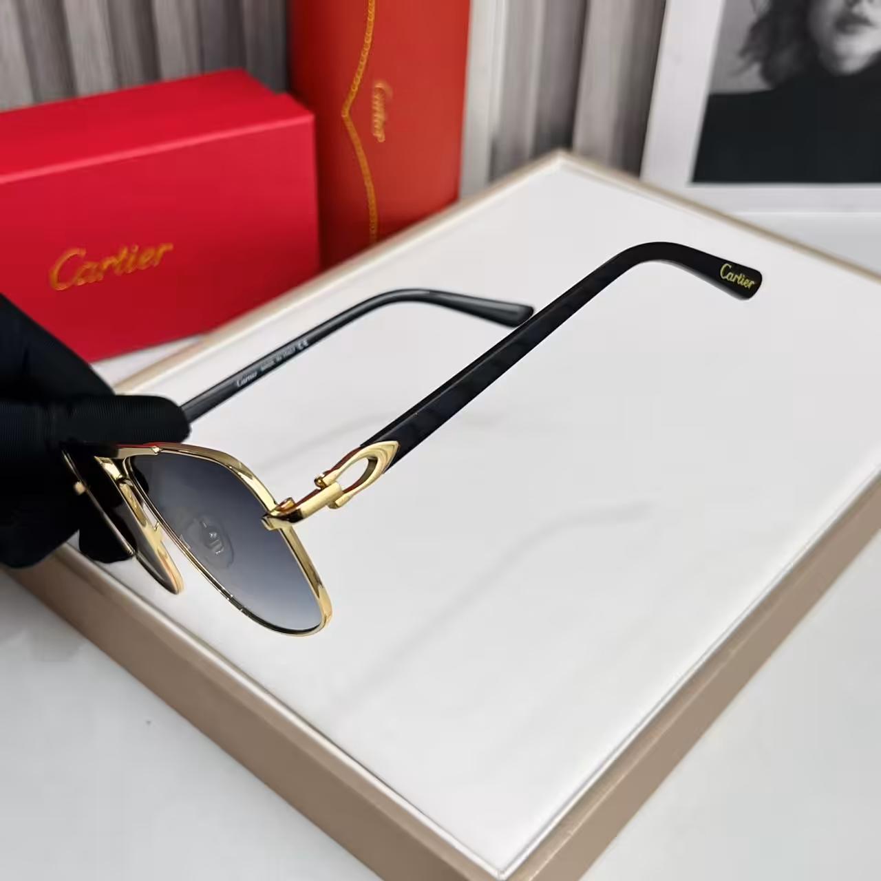 Cartier Gold Grey Gradient Aviator Sunglasses