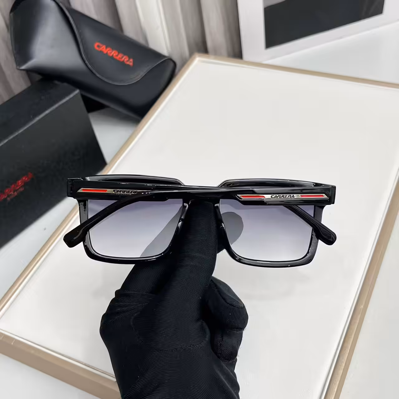 Carrera Black Red-Detail Gradient Square Sunglasses