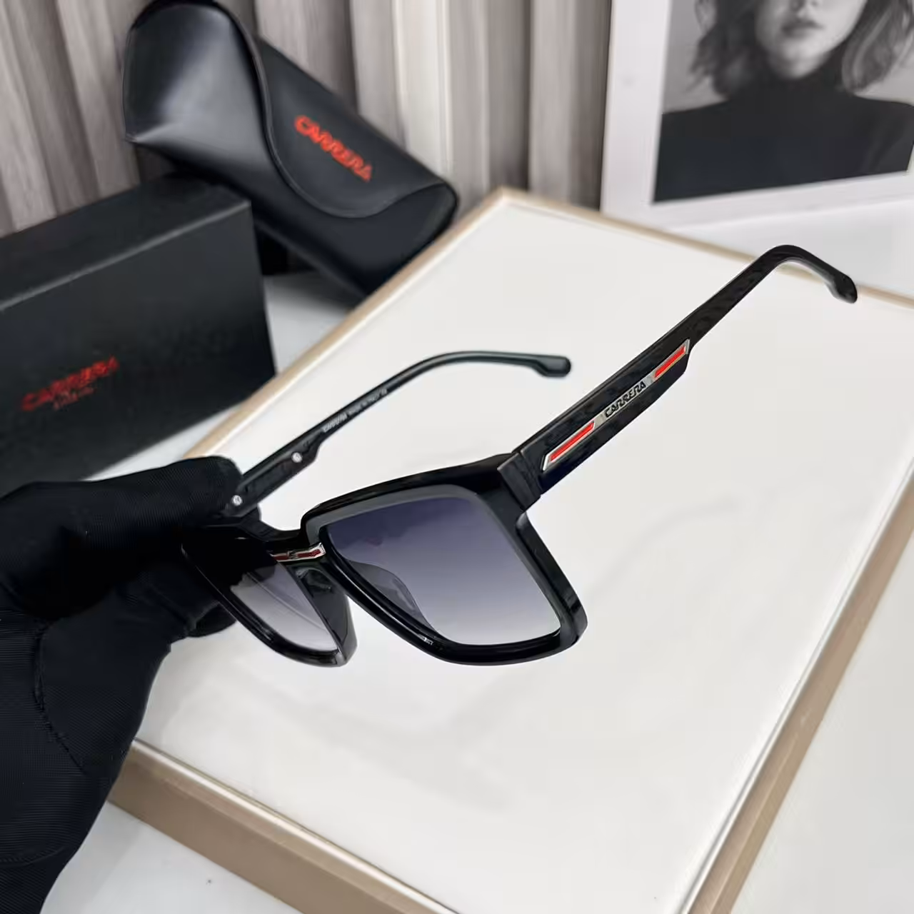 Carrera Black Red-Detail Gradient Square Sunglasses