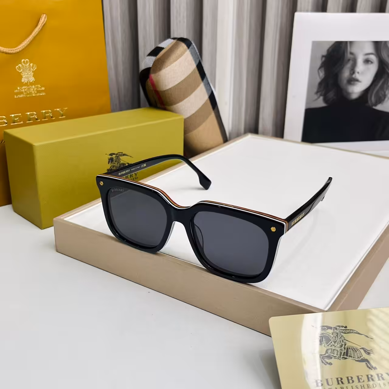 Burberry Square Black Acetate Sunglasses