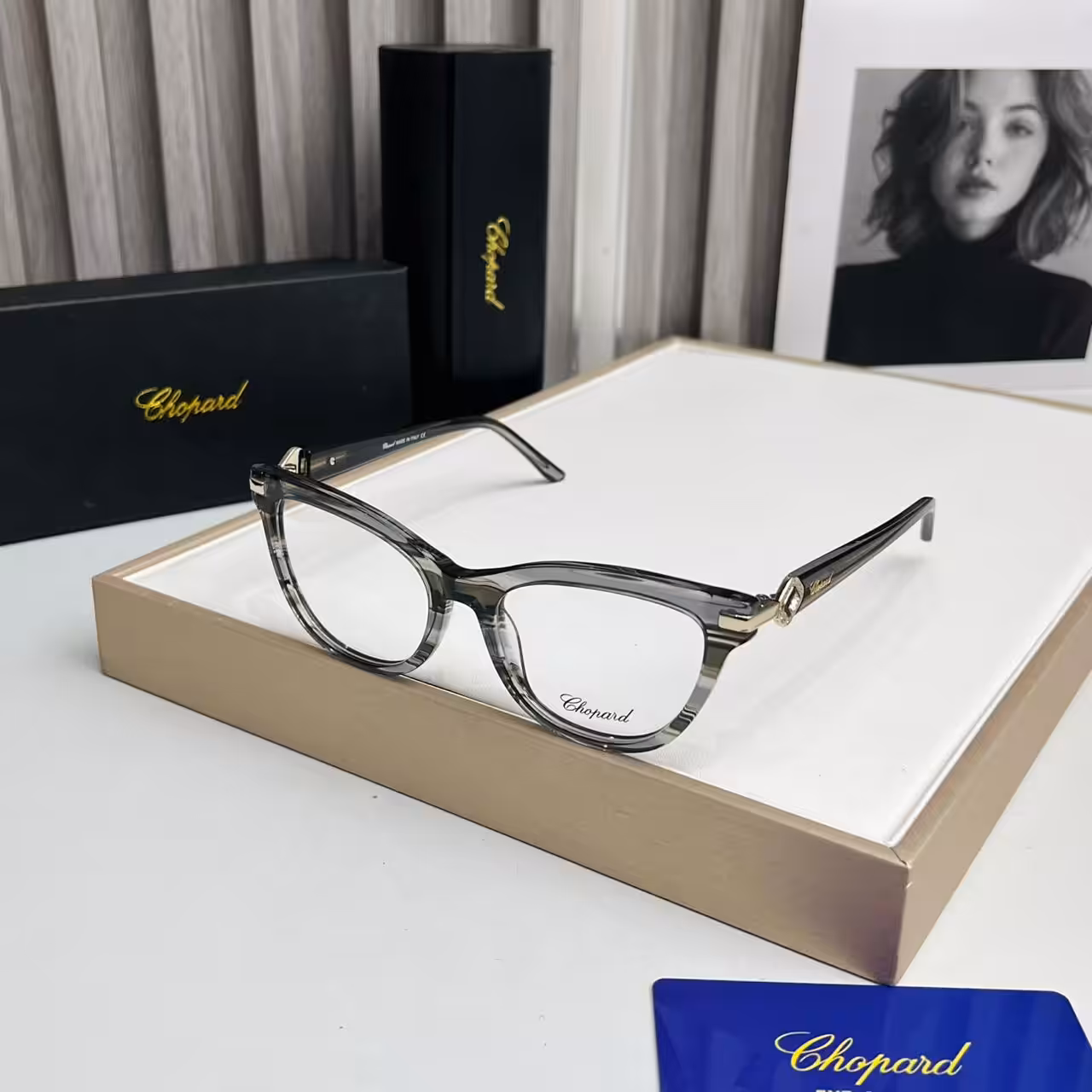Chopard Women’s Grey Marble Cat-Eye Optical Frame