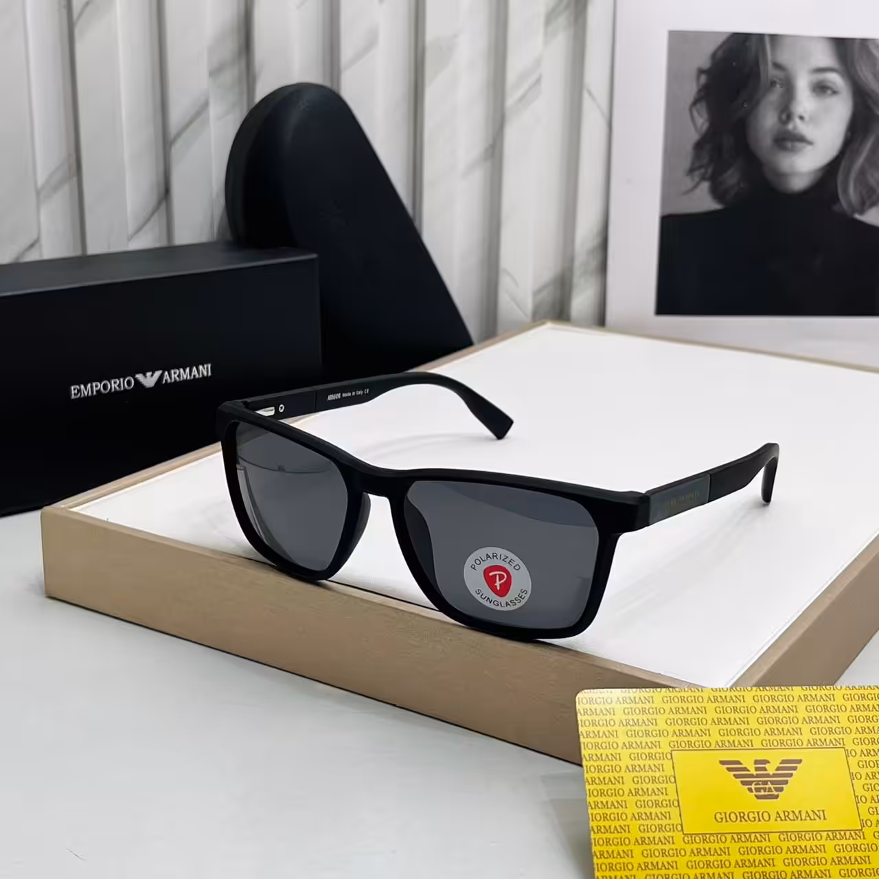 Emporio Armani Matte Black Polarized Rectangle