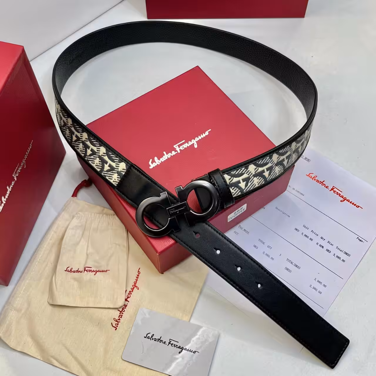 WhatsApp Image 2025-11-27 at 5.04.39 PM Salvatore Ferragamo Black Monogram Reversible Gancini Men's Belt