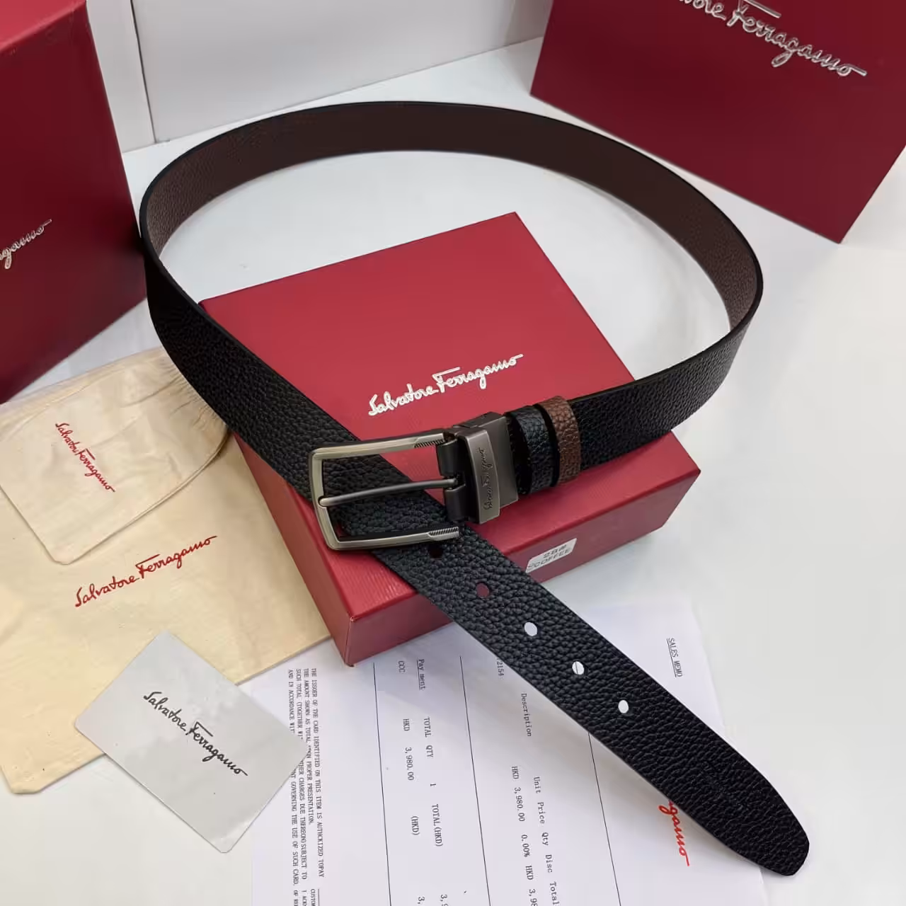 WhatsApp Image 2025-11-27 at 5.27.01 PM Salvatore Ferragamo Black & Brown Textured Buckle Men's Belt