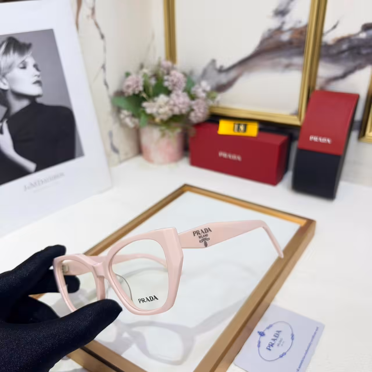 Prada Rectangular Pink Womens Premium Eyeglass