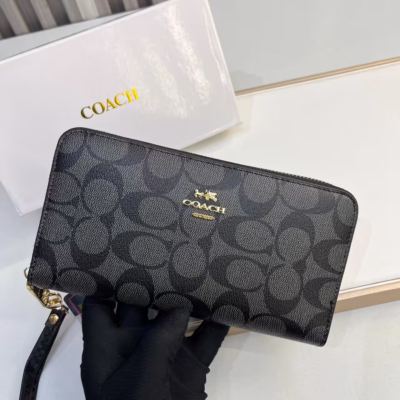 Coach Black Long Zipper Wallet