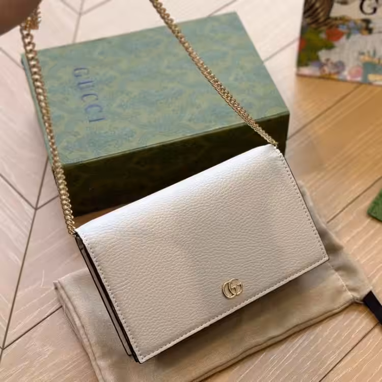 Gucci Marmont Chain Leather White Sling Bag (With Box)