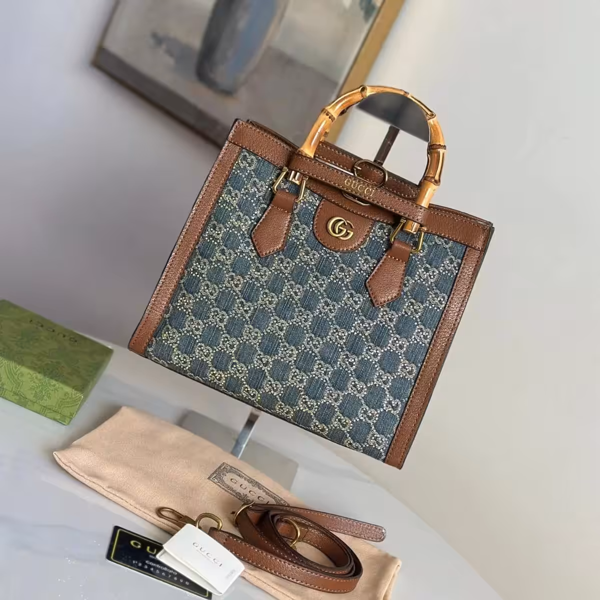 Gucci Diana GG Denim Tote Bag (With Double Box)