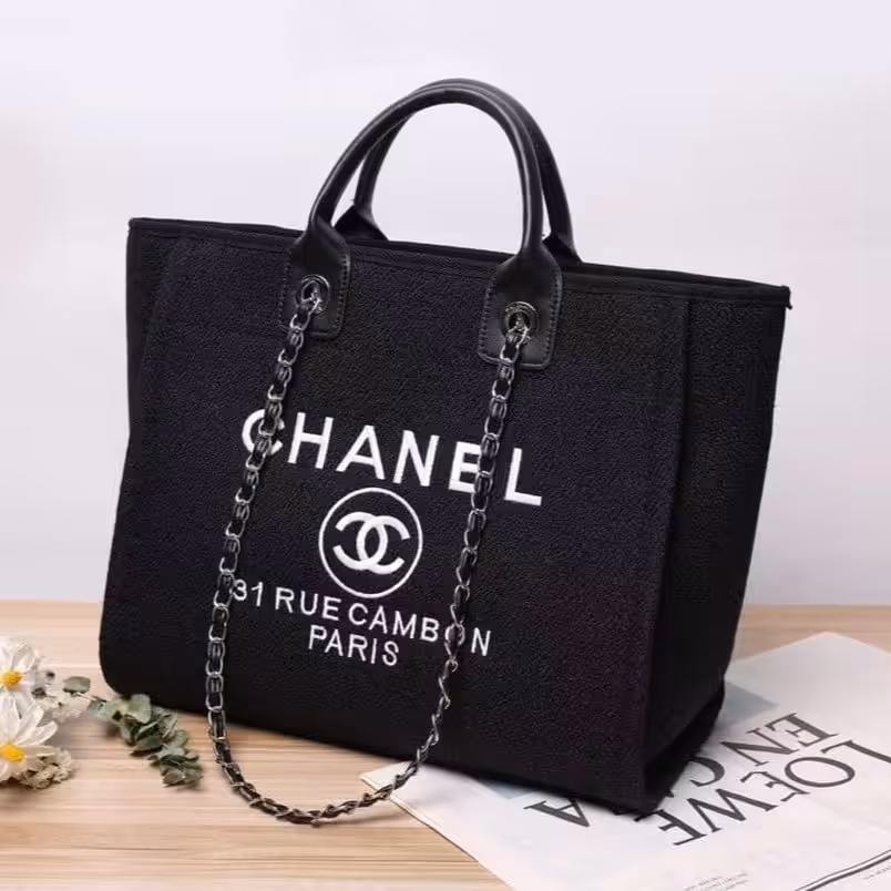Chanel Deauville Black Canvas Tote